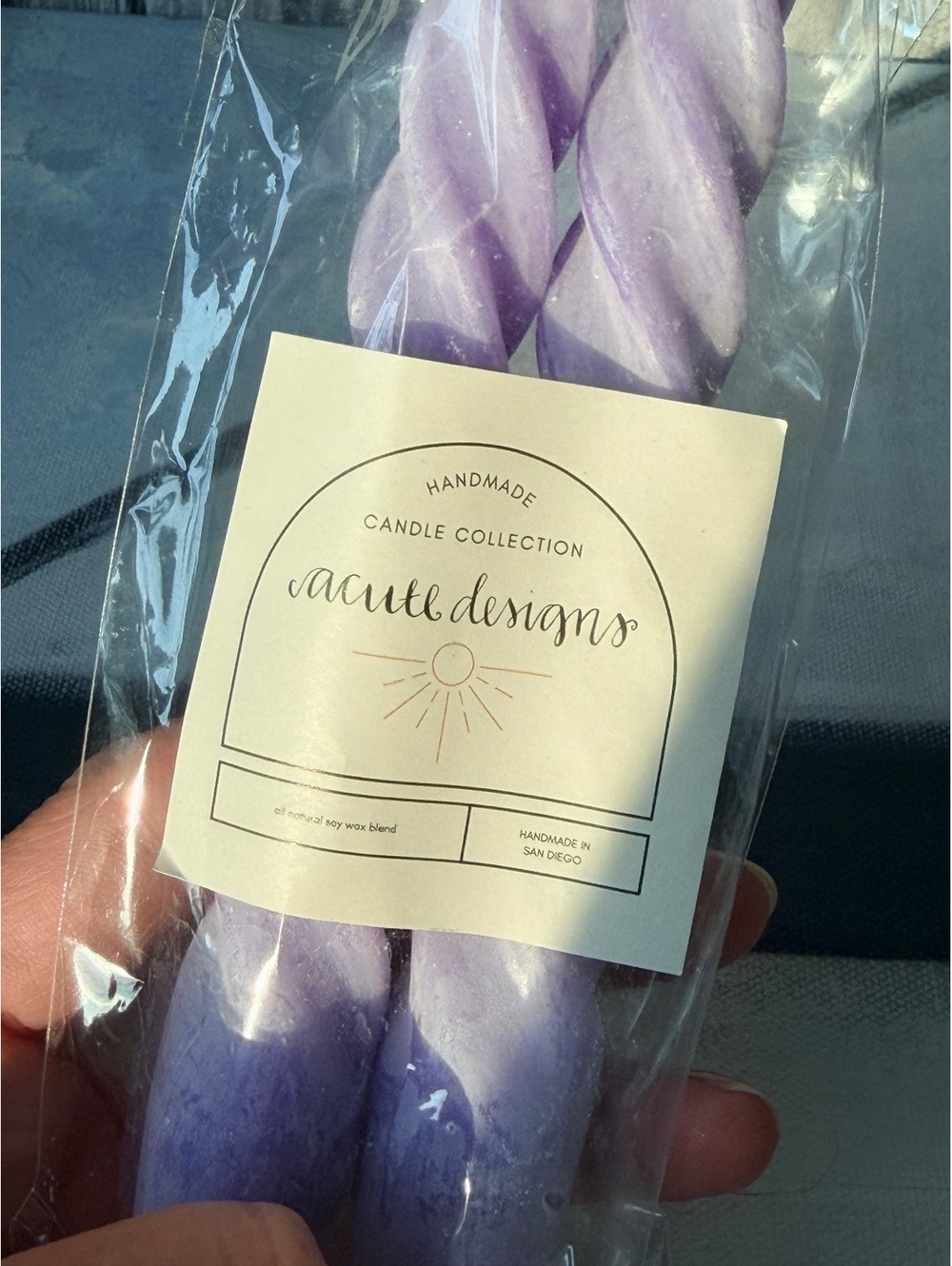 Acute Designs Handmade Lavender Twisted Soy Blend Taper Candles Set of 2 - Picture 5 of 5